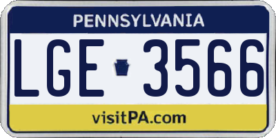 PA license plate LGE3566