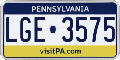 PA license plate LGE3575