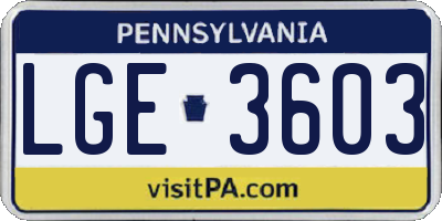 PA license plate LGE3603