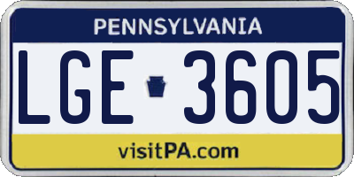 PA license plate LGE3605