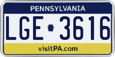 PA license plate LGE3616