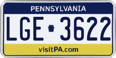 PA license plate LGE3622