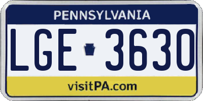 PA license plate LGE3630