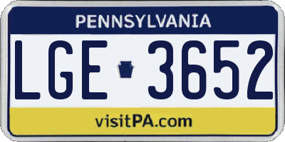 PA license plate LGE3652