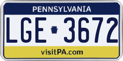 PA license plate LGE3672