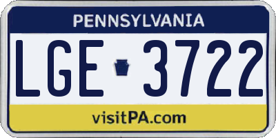 PA license plate LGE3722