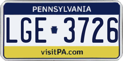 PA license plate LGE3726