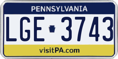 PA license plate LGE3743