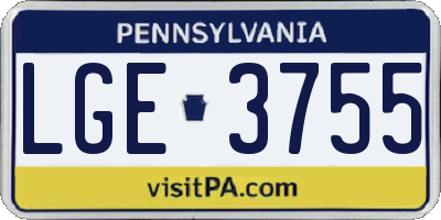 PA license plate LGE3755