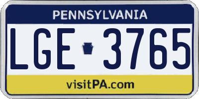 PA license plate LGE3765