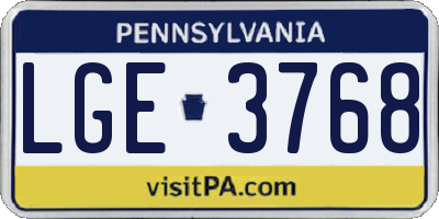 PA license plate LGE3768