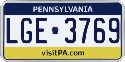 PA license plate LGE3769