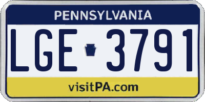 PA license plate LGE3791