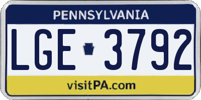 PA license plate LGE3792