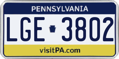 PA license plate LGE3802