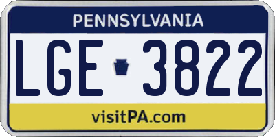PA license plate LGE3822