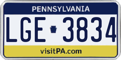 PA license plate LGE3834