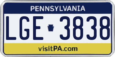 PA license plate LGE3838