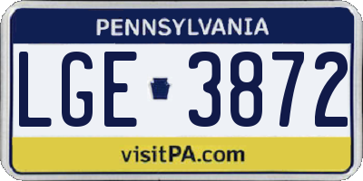 PA license plate LGE3872
