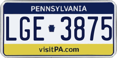 PA license plate LGE3875