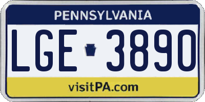 PA license plate LGE3890