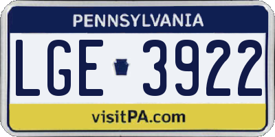 PA license plate LGE3922