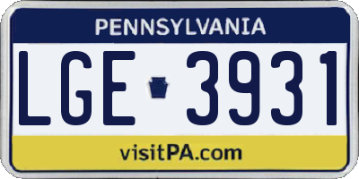 PA license plate LGE3931