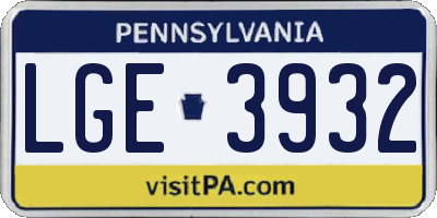 PA license plate LGE3932