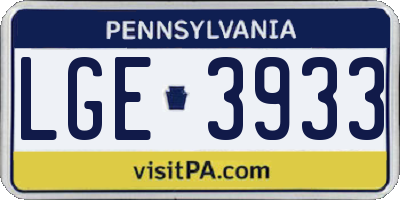 PA license plate LGE3933