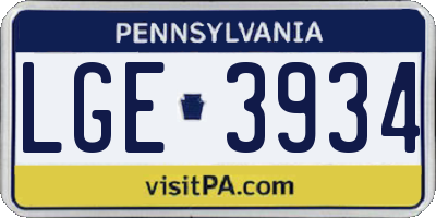 PA license plate LGE3934