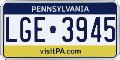 PA license plate LGE3945