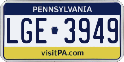 PA license plate LGE3949