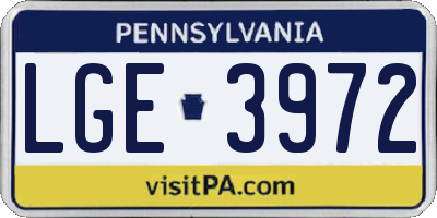 PA license plate LGE3972