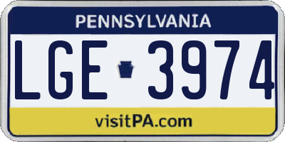 PA license plate LGE3974