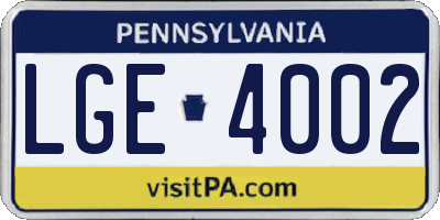 PA license plate LGE4002