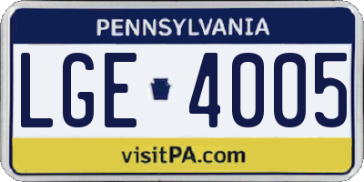 PA license plate LGE4005