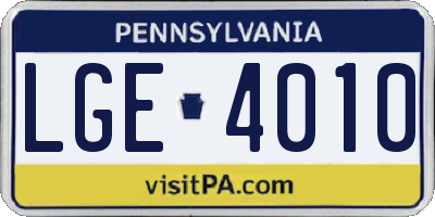 PA license plate LGE4010