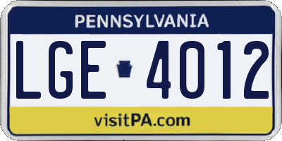PA license plate LGE4012