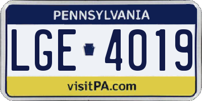 PA license plate LGE4019