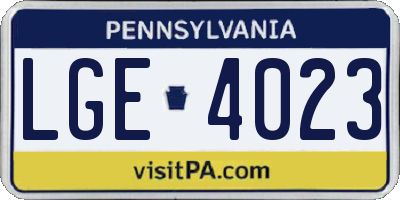 PA license plate LGE4023
