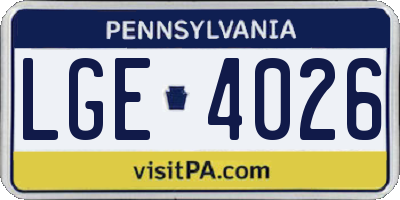 PA license plate LGE4026