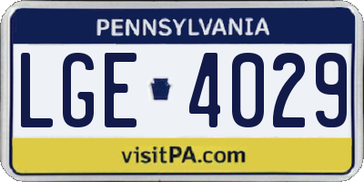 PA license plate LGE4029
