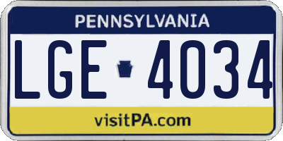 PA license plate LGE4034