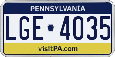PA license plate LGE4035