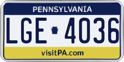 PA license plate LGE4036