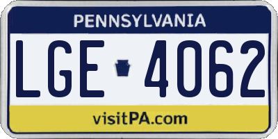 PA license plate LGE4062