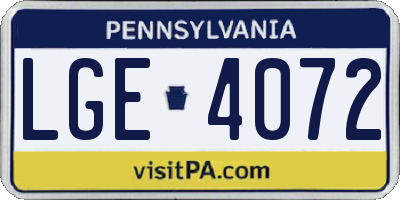 PA license plate LGE4072