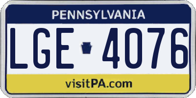 PA license plate LGE4076
