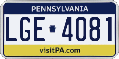 PA license plate LGE4081