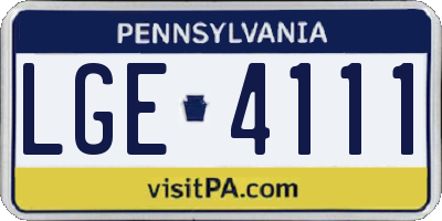 PA license plate LGE4111